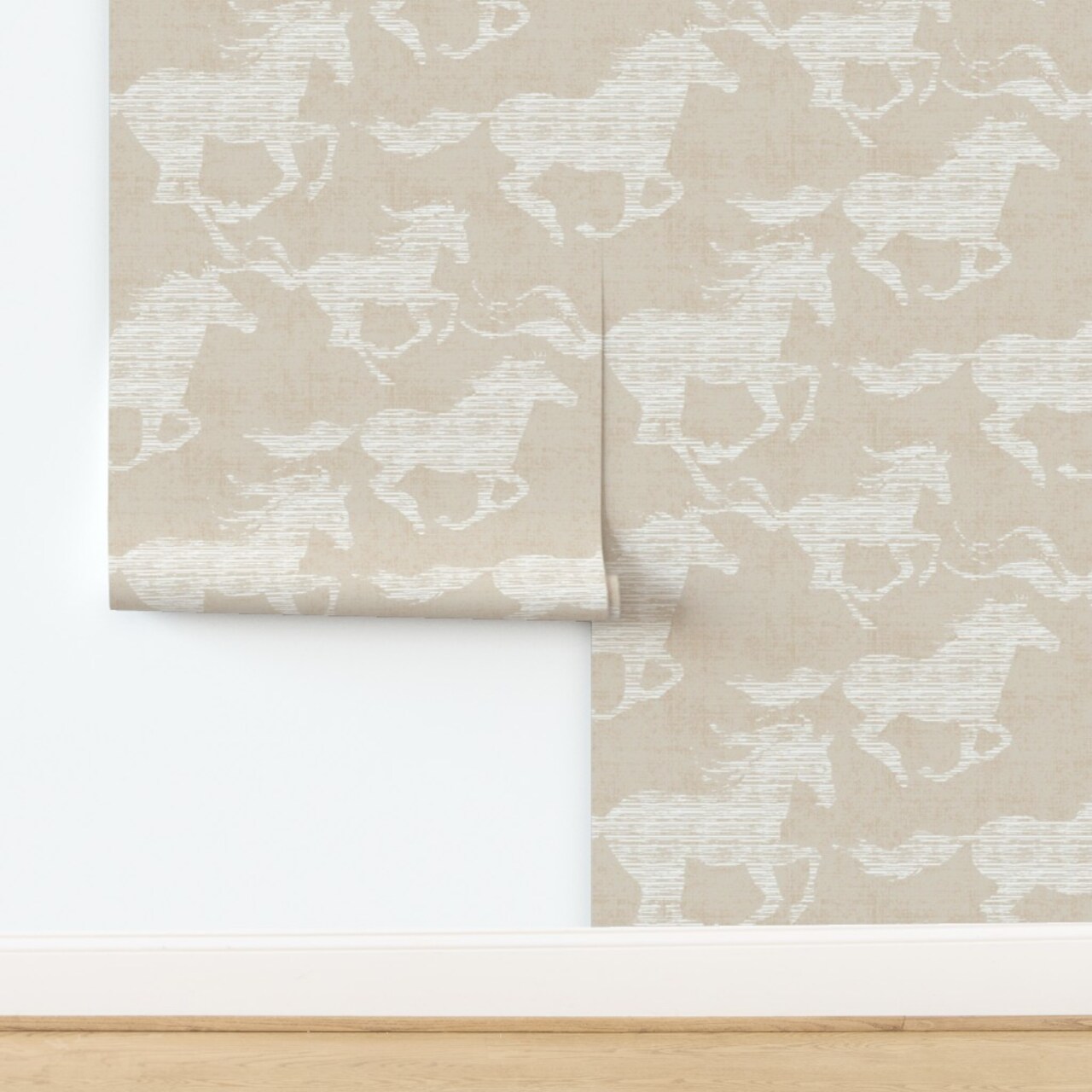 Running Horses Neutral Beige Taupe Western Rodeo Wild Modern Cowboy Faux Texture Custom Removable Wallpaper by Spoonflower Peel & Stick Wallpaper 2FT Wide